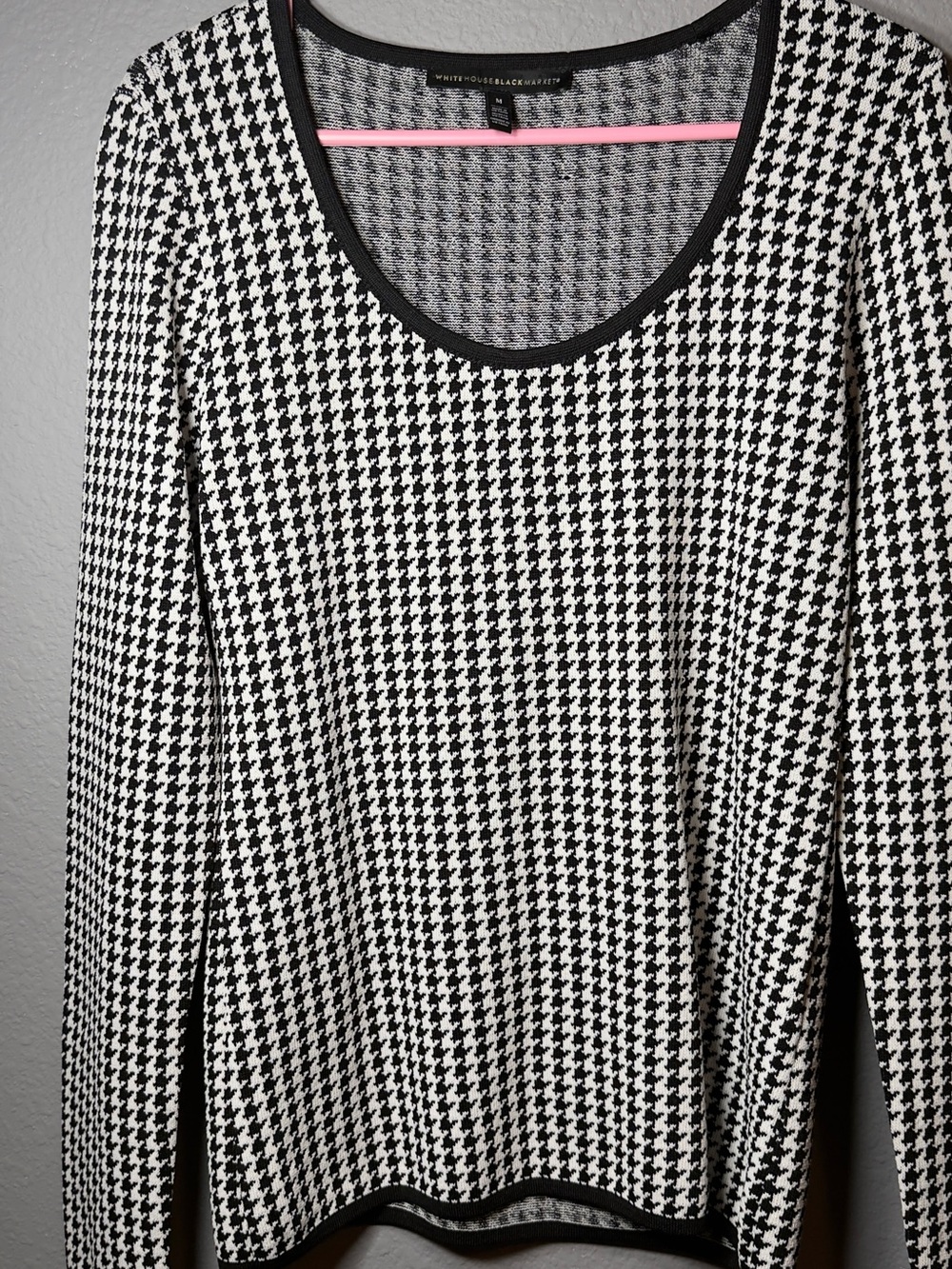 White House Black Market Womens Medium Houndstooth Scoop Neck Knit Sweater